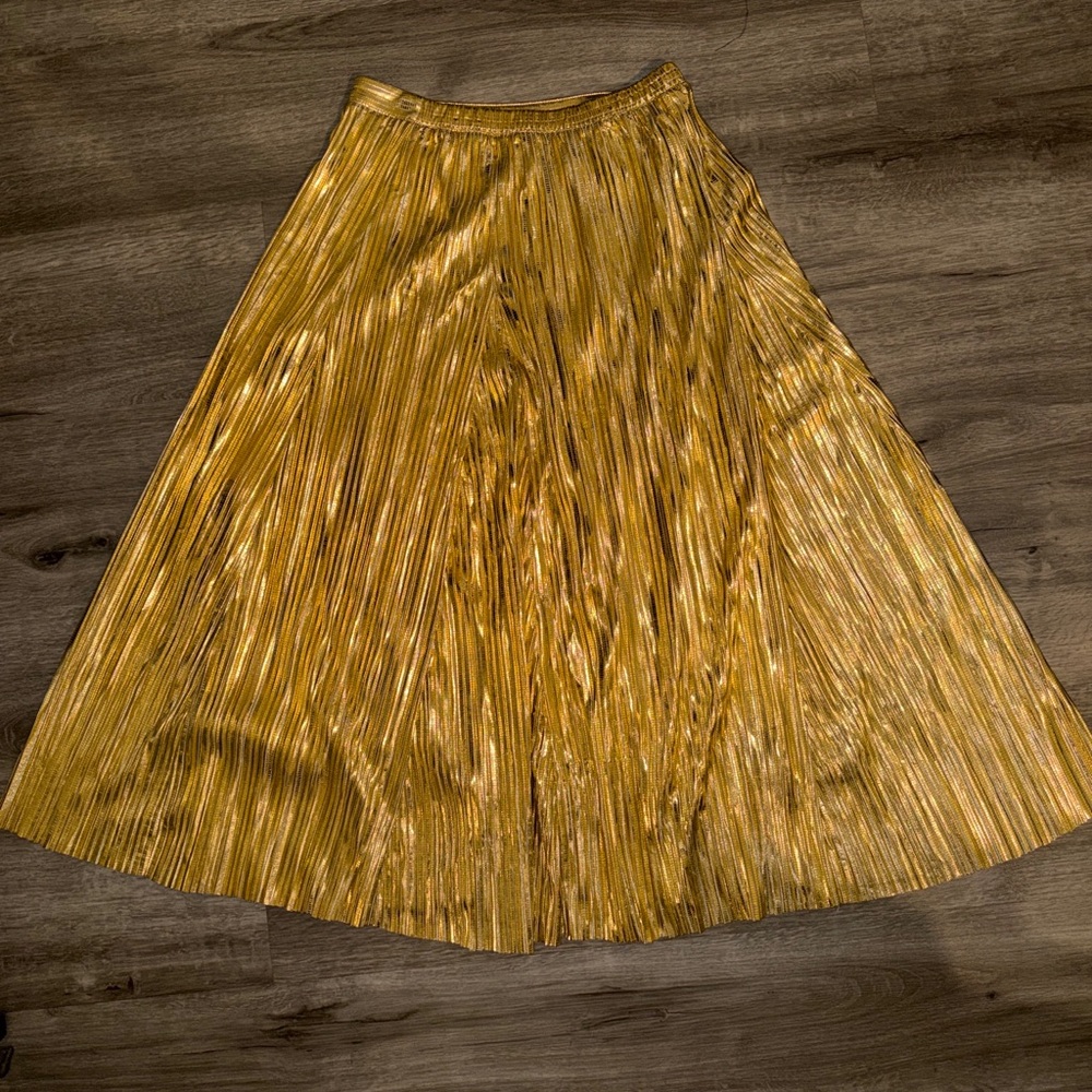 ❤️🔥Firm Price❤️🔥By Anthropologie Metallic pleated midi skirt - Picture 3 of 13